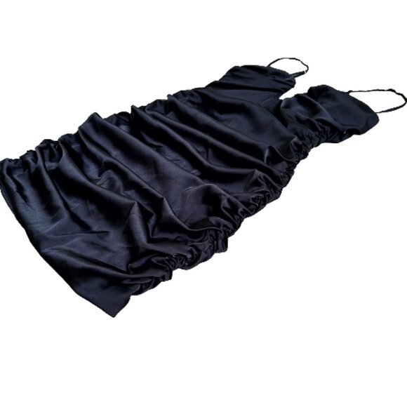 Oh Polly Dark Romance Plunge Ruched Satin Mini Dress Black Size 4 Party Satin - Picture 7 of 9